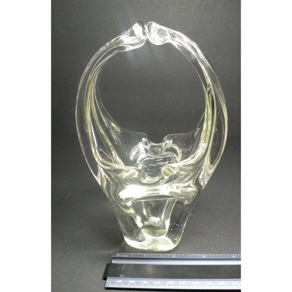 Vintage Murano Hand Blown Clear Glass Abstract Art Basket/Candy Dish - Picture 8 of 12